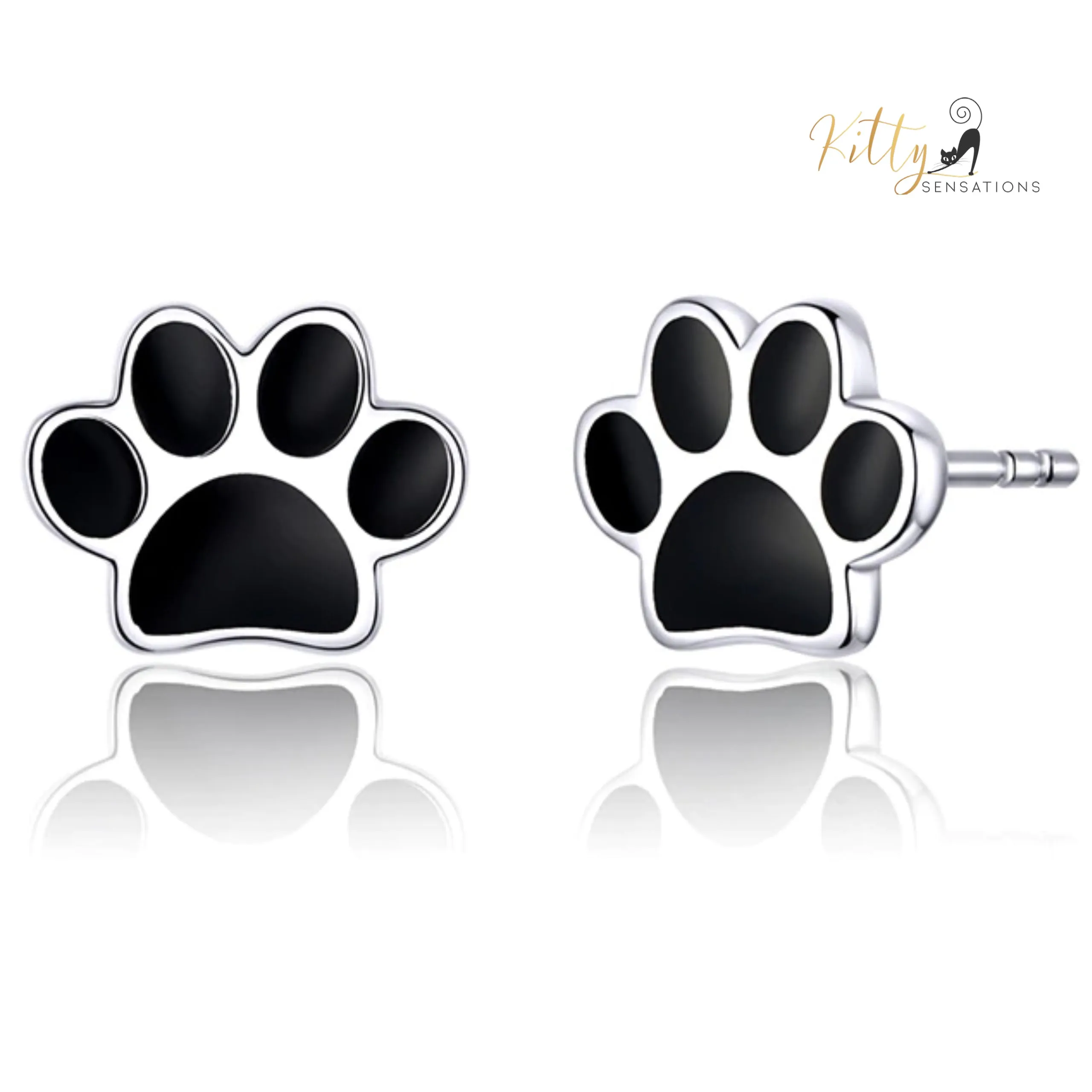 Solid Cat Paw Stud Earrings in Solid 925 Sterling Silver (Platinum or Gold Plated)