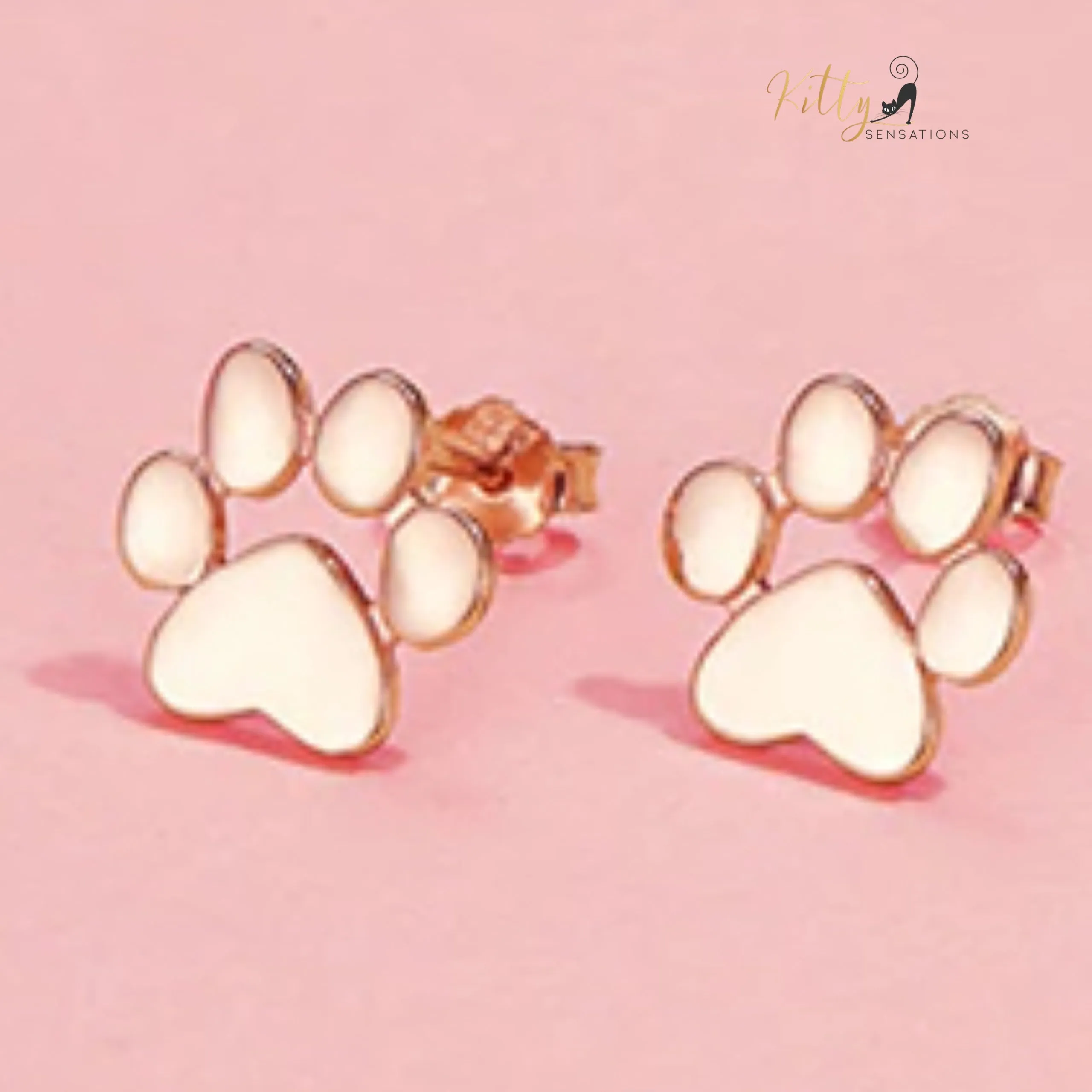 Solid Cat Paw Stud Earrings in Solid 925 Sterling Silver (Platinum or Gold Plated)