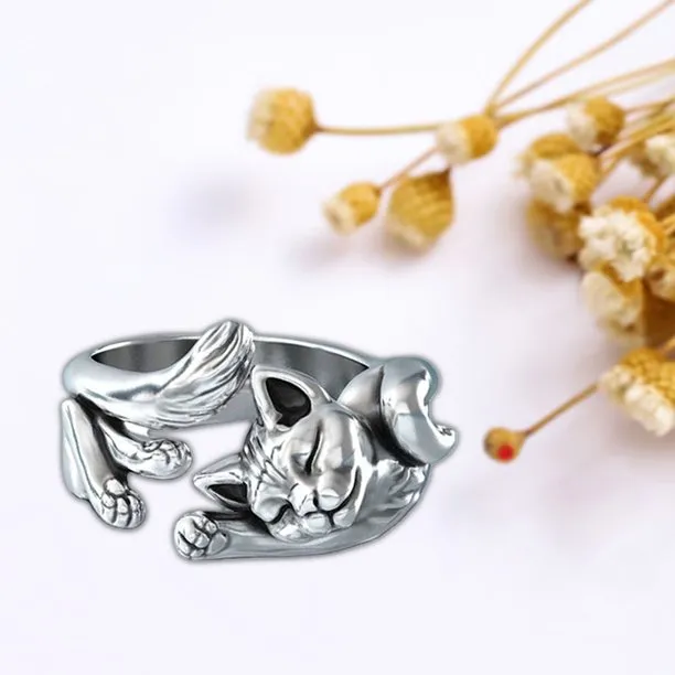 Sterling Silver Adjustable Open Cat Ring