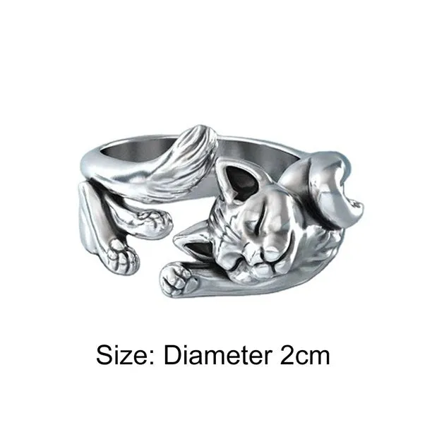 Sterling Silver Adjustable Open Cat Ring