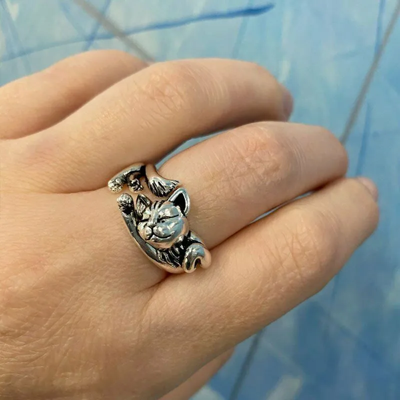 Sterling Silver Adjustable Open Cat Ring