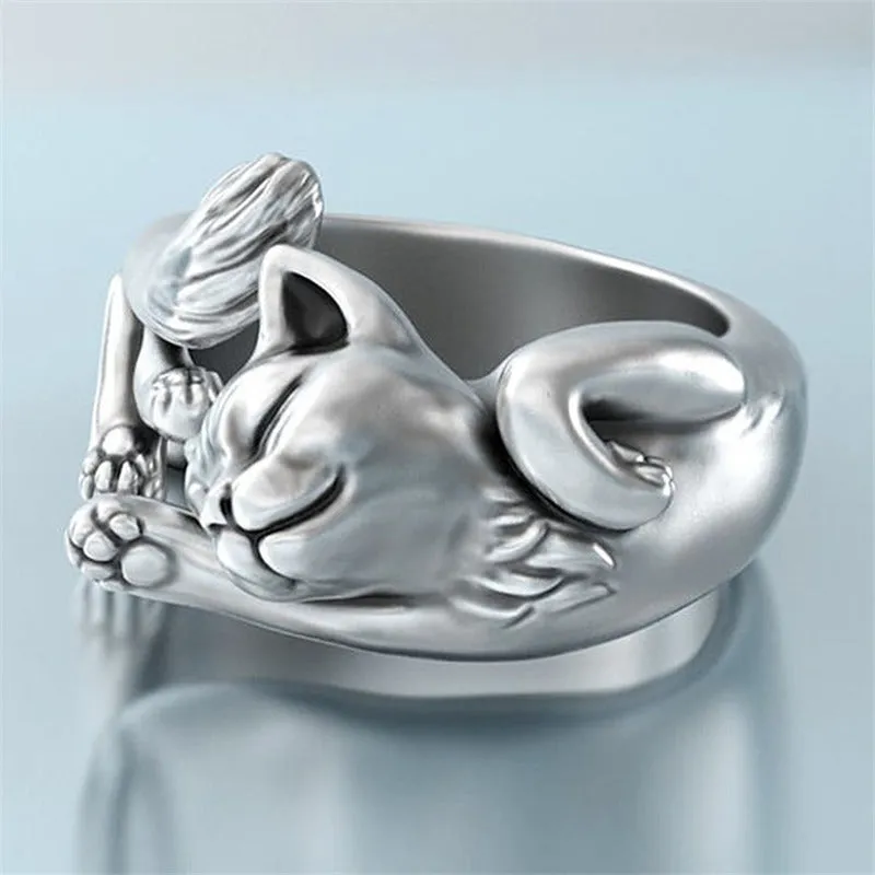 Sterling Silver Adjustable Open Cat Ring