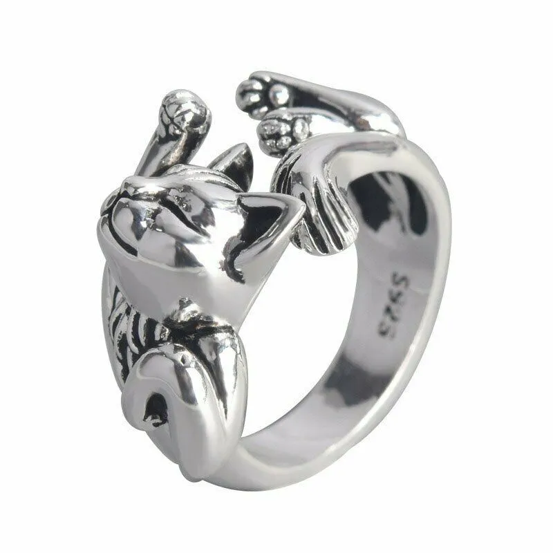 Sterling Silver Adjustable Open Cat Ring