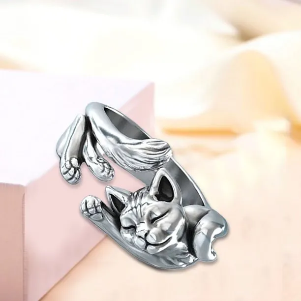 Sterling Silver Adjustable Open Cat Ring