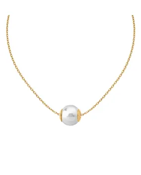 Sterling Silver Gold Plated Choker Necklace for Women with Organic Pearl, 12mm Round White Pearl, 12.9 Length, Nuada Collection