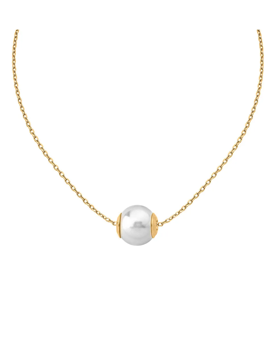 Sterling Silver Gold Plated Choker Necklace for Women with Organic Pearl, 12mm Round White Pearl, 12.9 Length, Nuada Collection