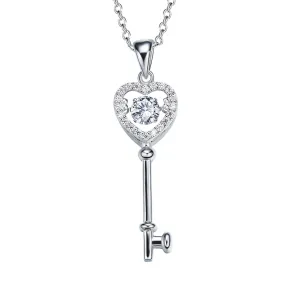 Sterling silver key to the heart dancing crystal necklace