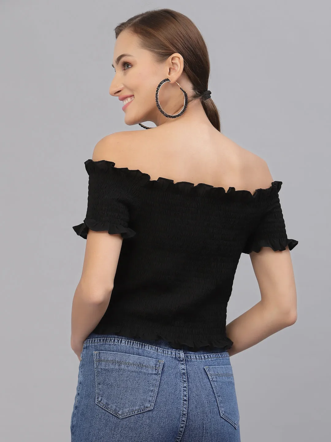 Style Quotient Women Black Off-Shoulder Bardot Top