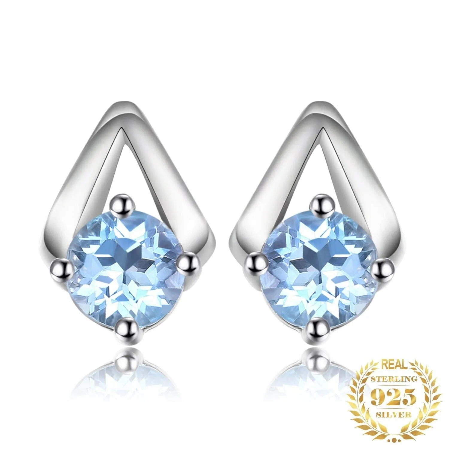 Stylish Natural Sky Blue Topaz Stud Earrings - 925 Sterling Silver