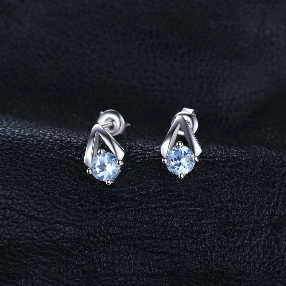 Stylish Natural Sky Blue Topaz Stud Earrings - 925 Sterling Silver