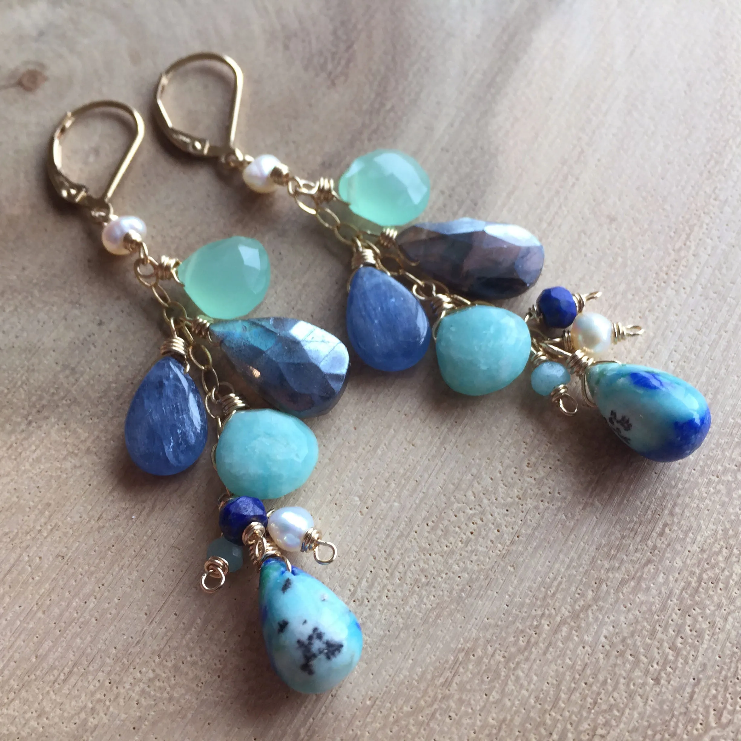 Summer Adventure Cluster earrings, Arizona Oyster Lapis Turquoise