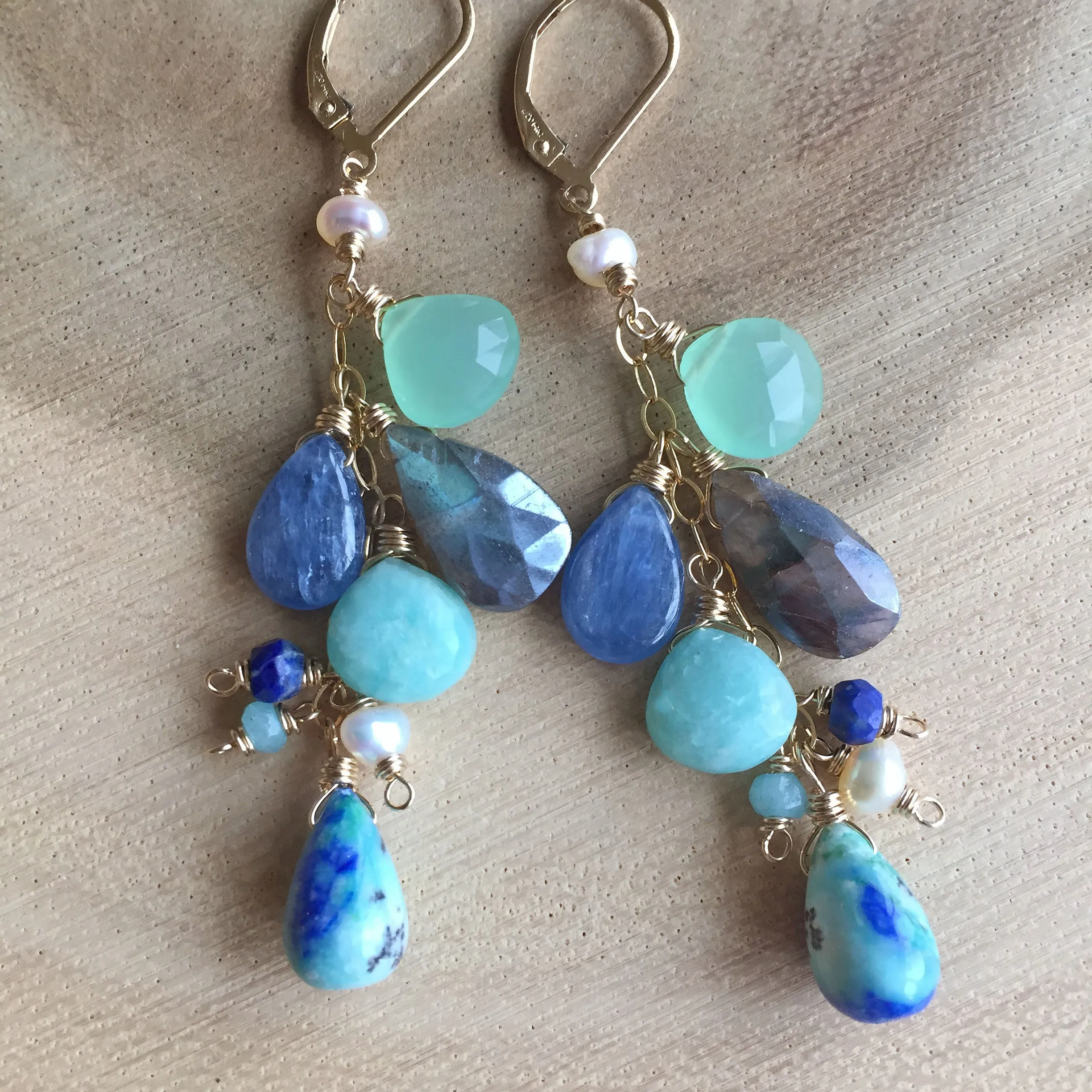 Summer Adventure Cluster earrings, Arizona Oyster Lapis Turquoise