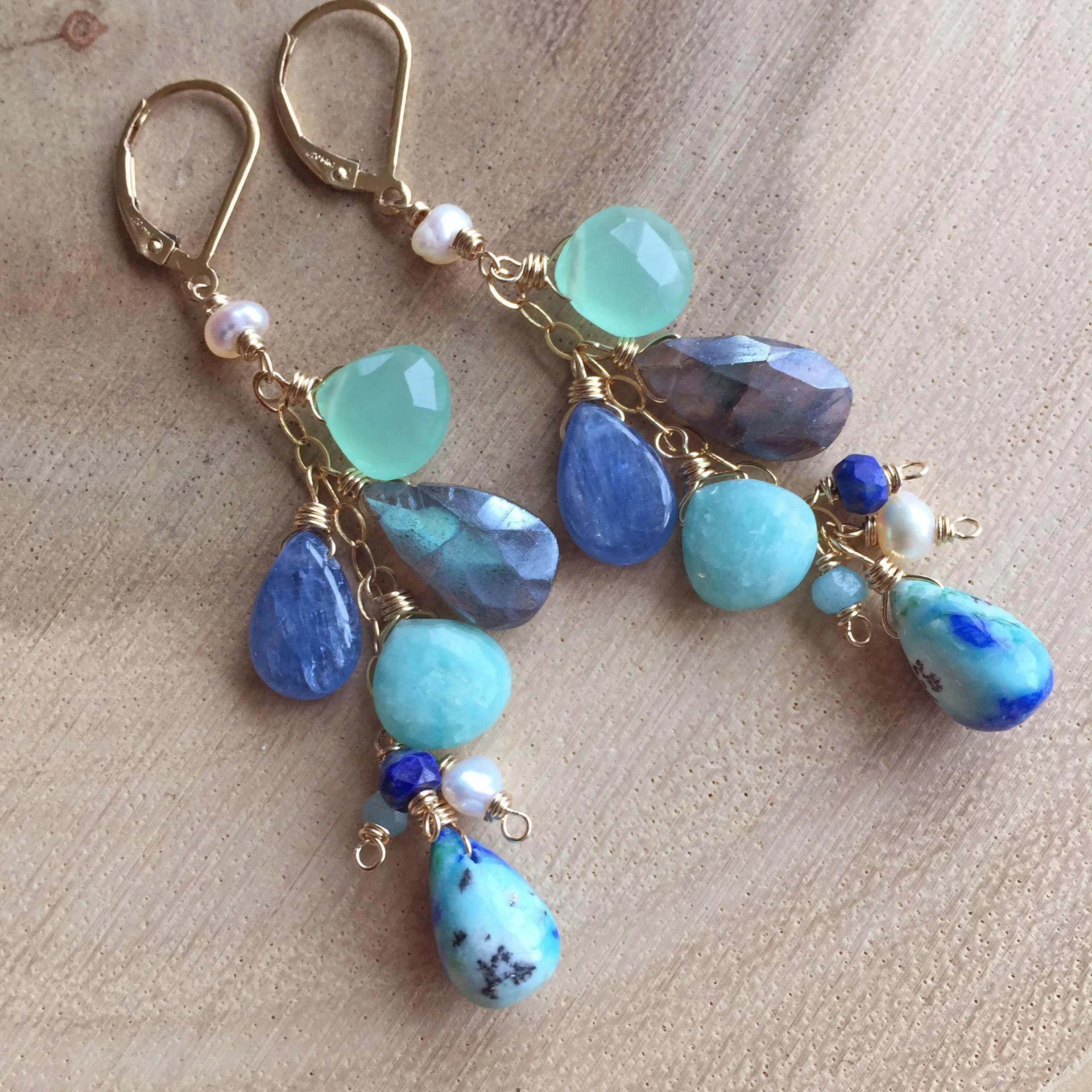 Summer Adventure Cluster earrings, Arizona Oyster Lapis Turquoise