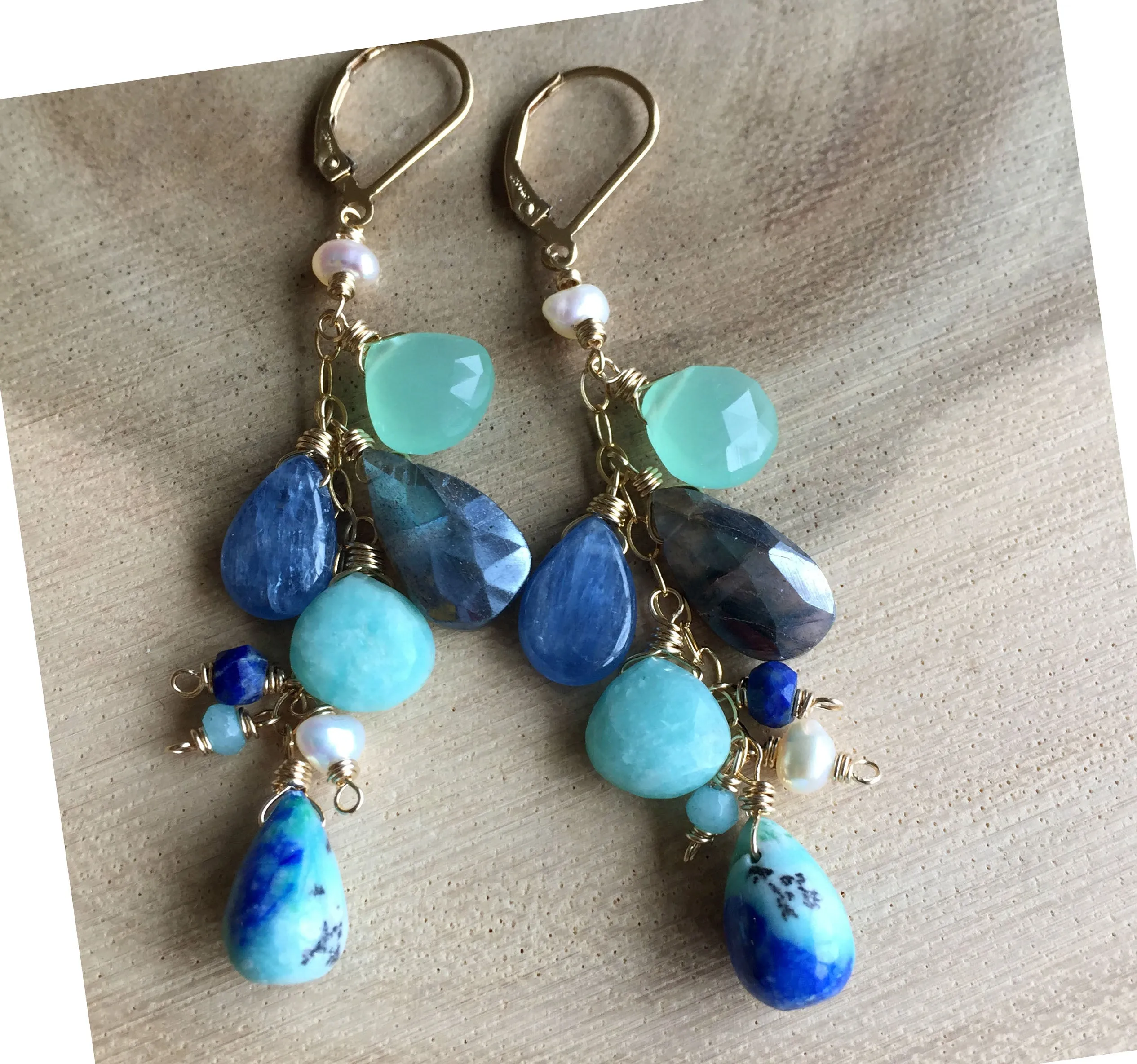 Summer Adventure Cluster earrings, Arizona Oyster Lapis Turquoise