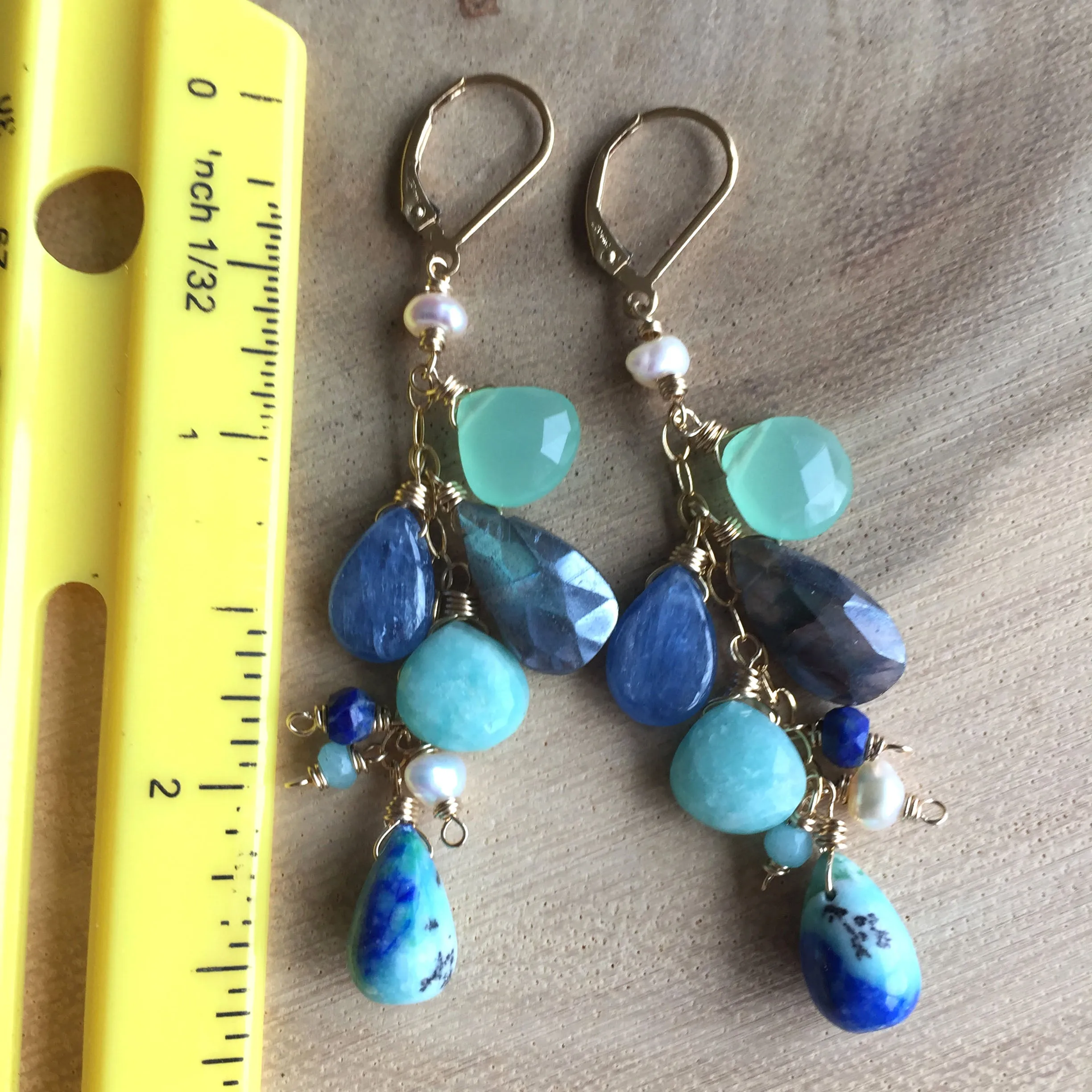 Summer Adventure Cluster earrings, Arizona Oyster Lapis Turquoise