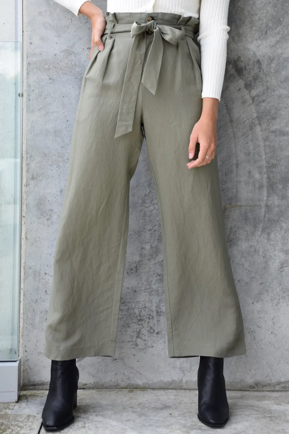 Summer Love Army Paper Bag Linen Blend Pant