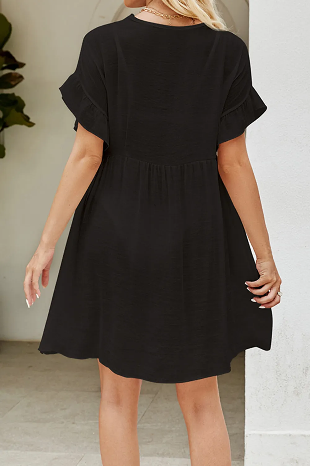 Sunset Vacation  V-Neck Flounce Sleeve Beach Cover Up Dress