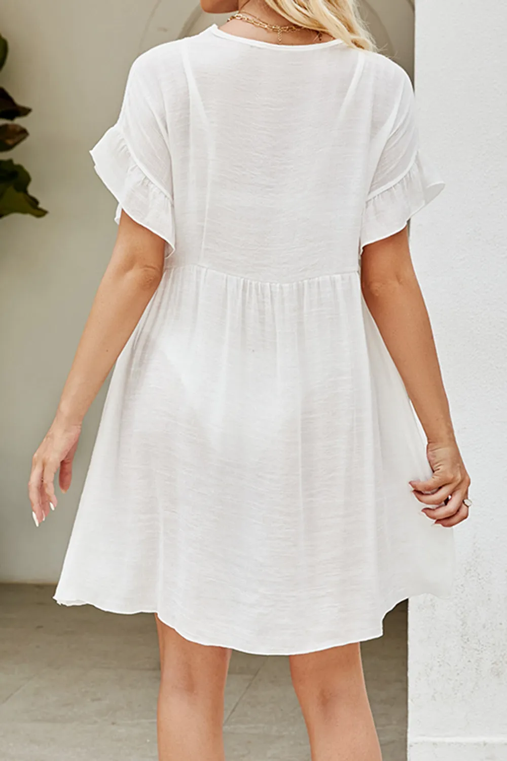 Sunset Vacation  V-Neck Flounce Sleeve Beach Cover Up Dress