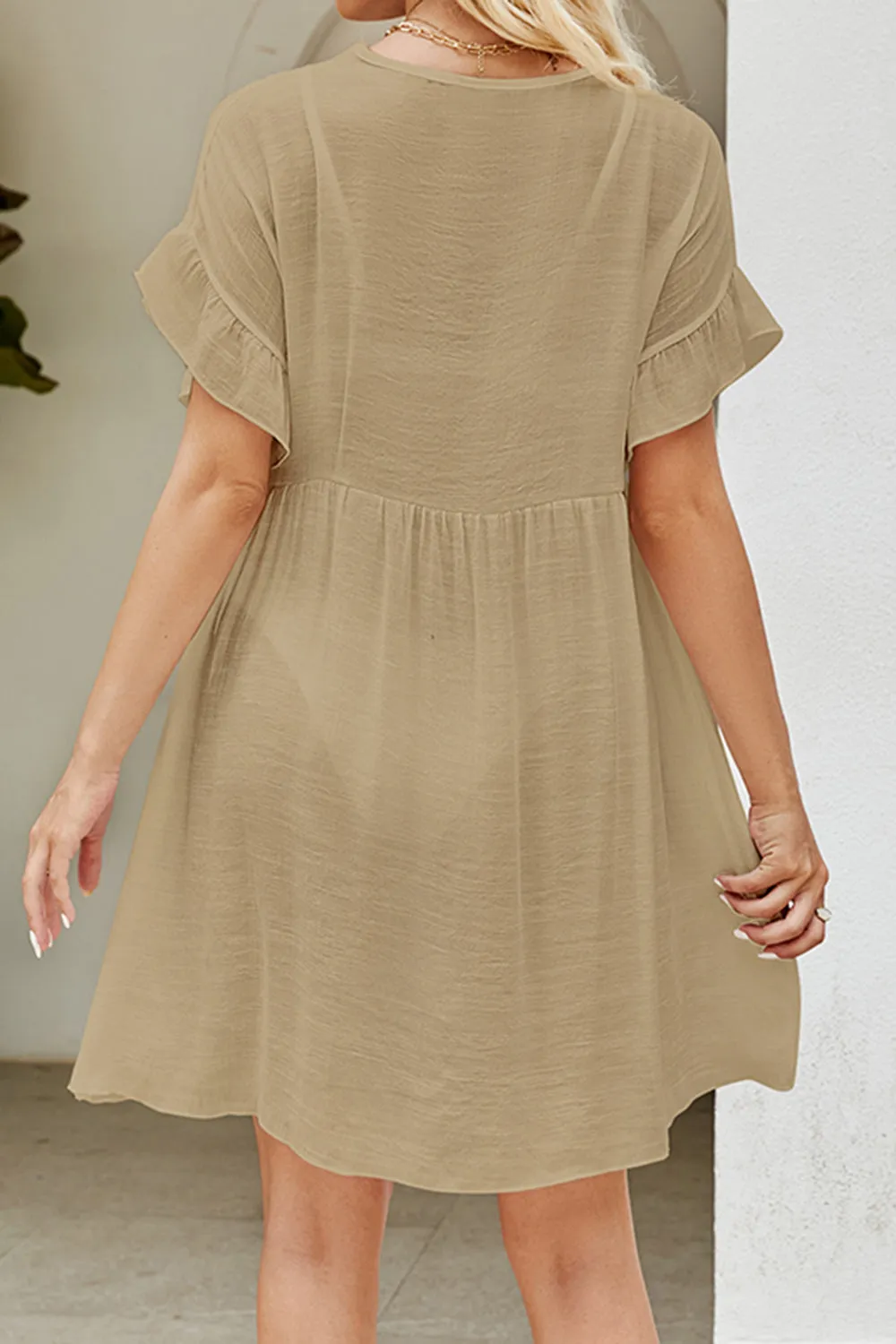 Sunset Vacation  V-Neck Flounce Sleeve Beach Cover Up Dress