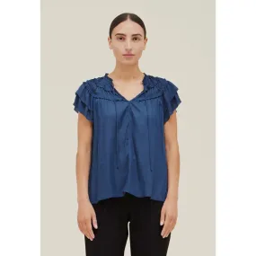 Tallulah Blue Ruffle Satin Sleeve Blouse Grade and Gather