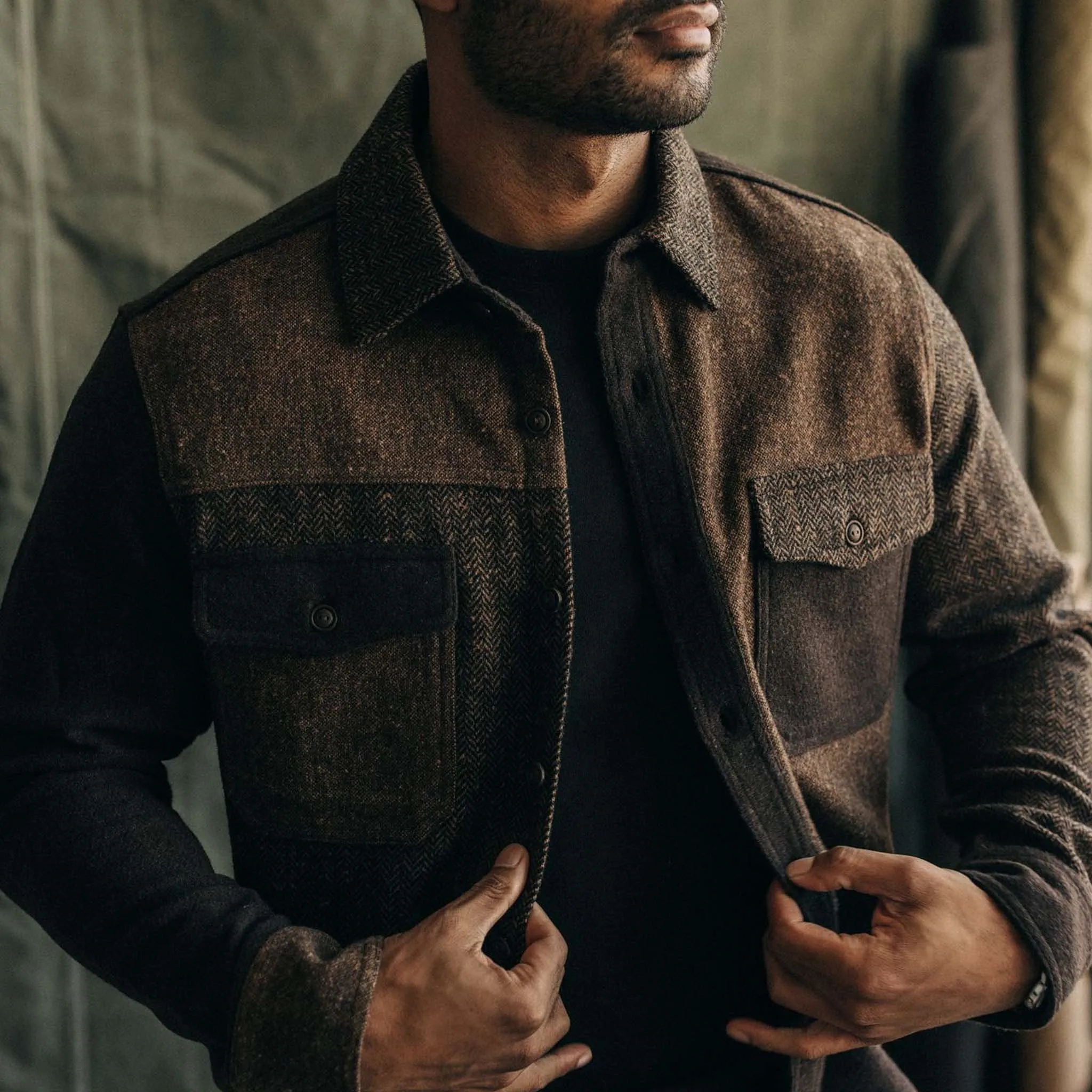 The Patchwork Overshirt in Timber Tweed