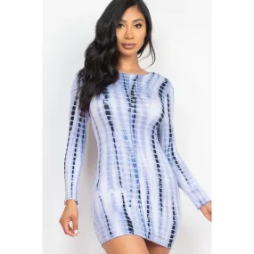 Tie-dye Printed Lettuce Trim Bodycon Dress