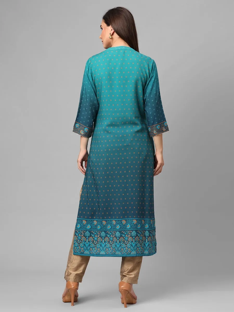 Turquoise Floral Printed Kurta