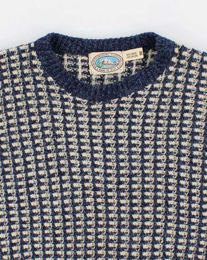 Vintage Mens Blue Knit Sweater - M