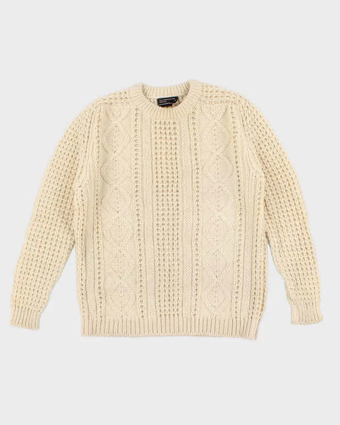 Vintage Men's Cream Wool Cable Knit Sweater - M