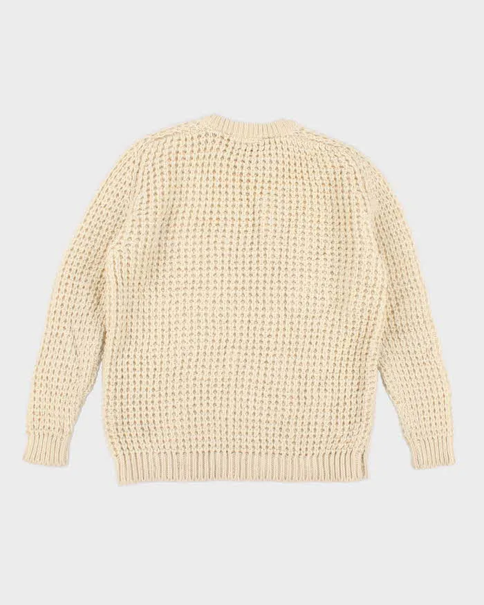 Vintage Men's Cream Wool Cable Knit Sweater - M