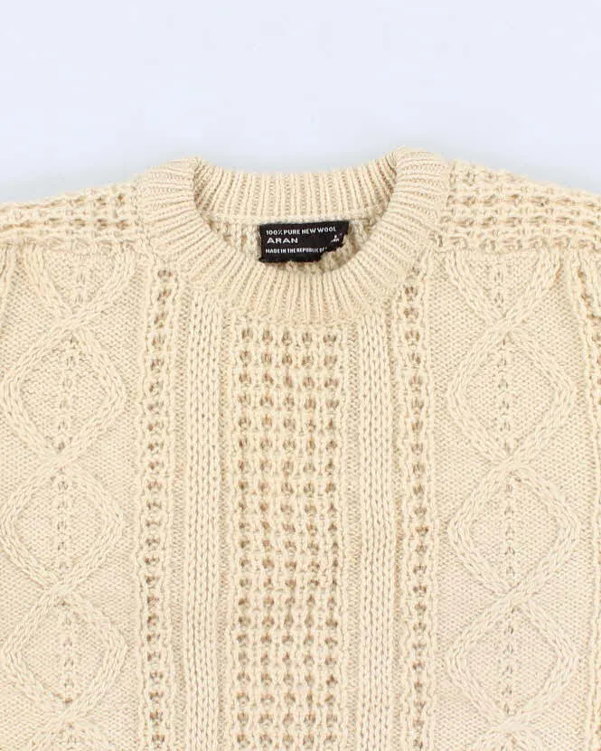 Vintage Men's Cream Wool Cable Knit Sweater - M