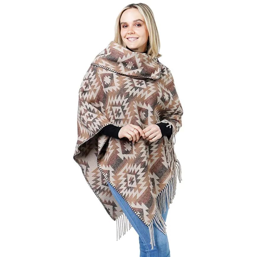 Western Pattern Tassel Poncho