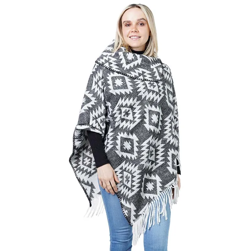 Western Pattern Tassel Poncho