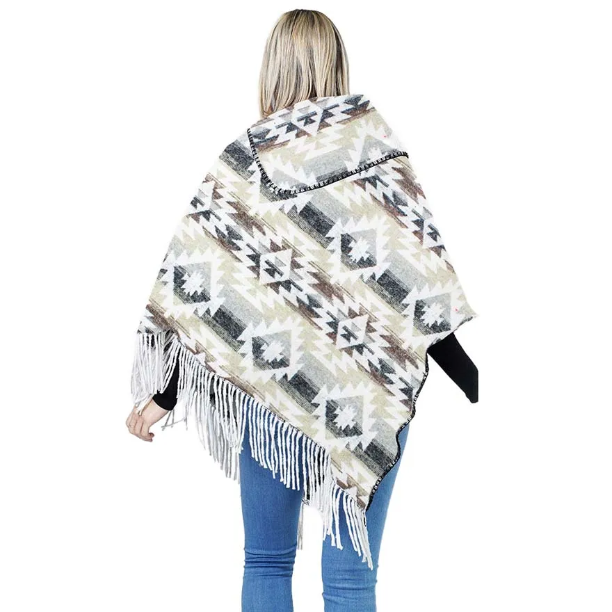 Western Pattern Tassel Poncho