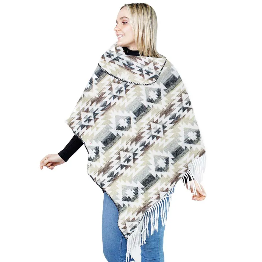 Western Pattern Tassel Poncho