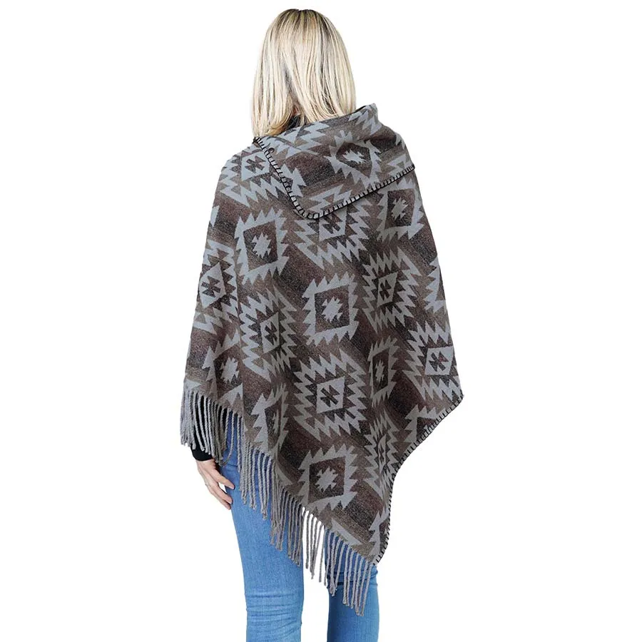 Western Pattern Tassel Poncho