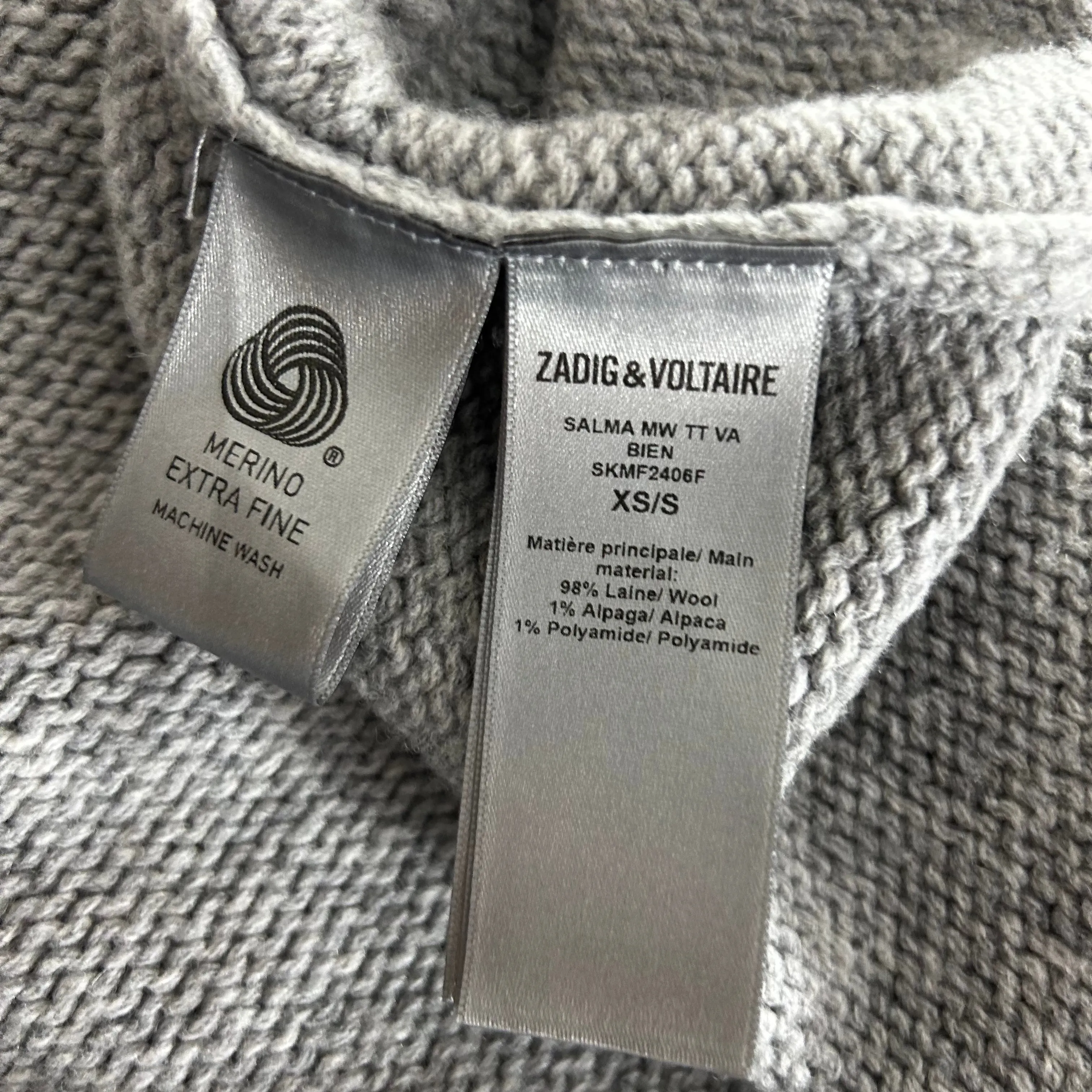 Zadig & Voltaire 380 Grey Wool & Alpaca Knit Salma Cardigan XS/S/M/L